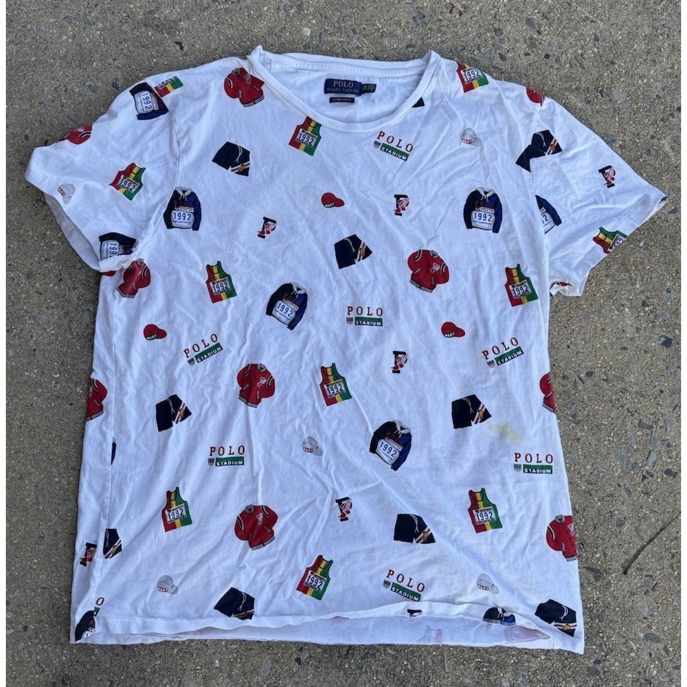 Polo Ralph Lauren EUC Custom Slim Fit T-Shirt All Over Print 1992 stadium XXL